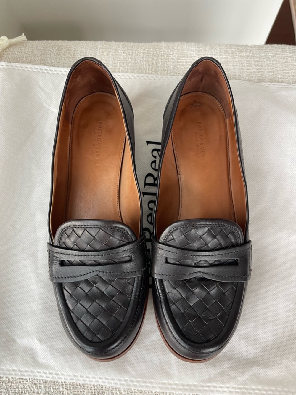 Bottega Veneta Minimalist Black Woven Leather Loafers